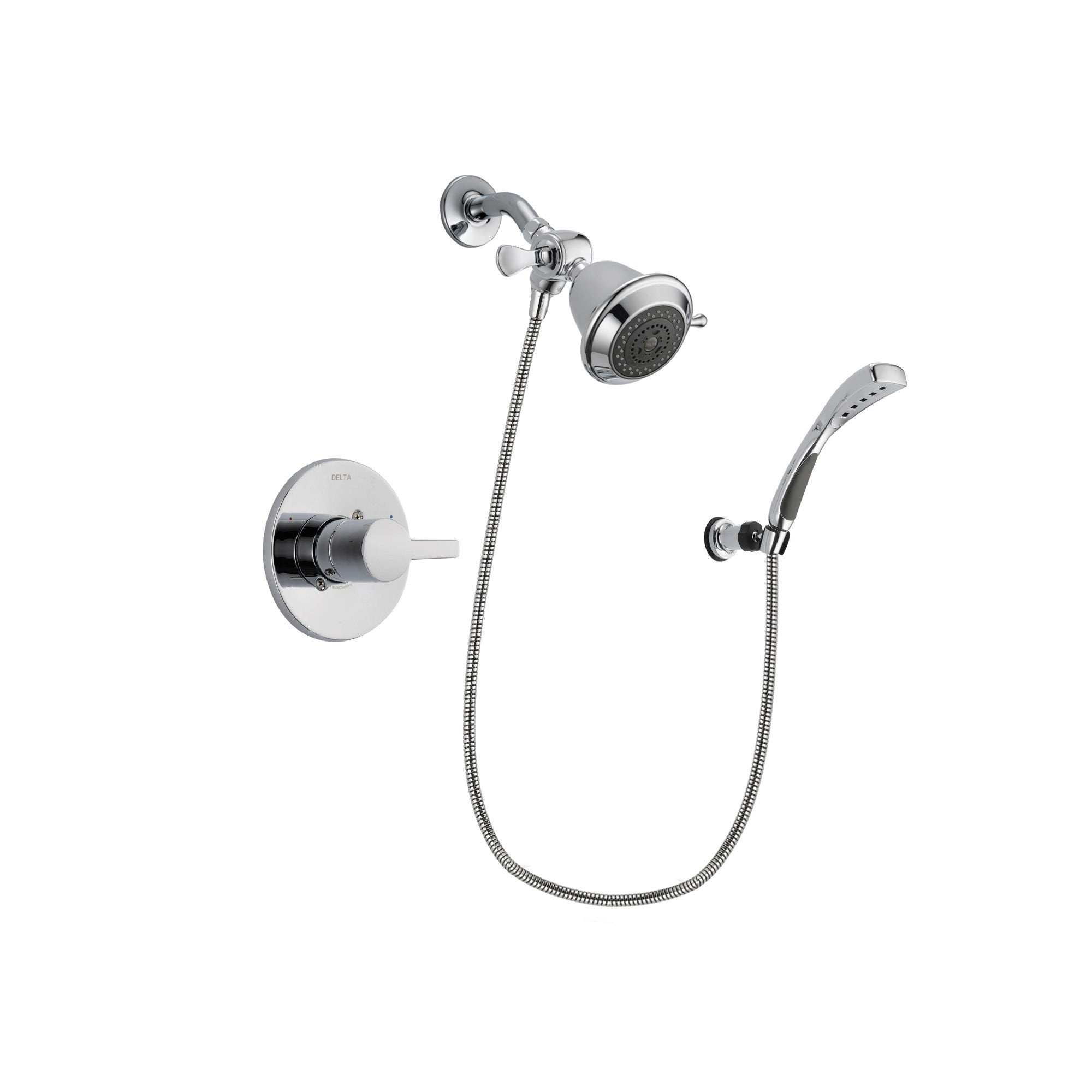 Delta Compel Chrome Finish Shower Faucet System Package with Shower Head and Wall-Mount Bracket with Handheld Shower Spray Includes Rough-in Valve DSP0984V