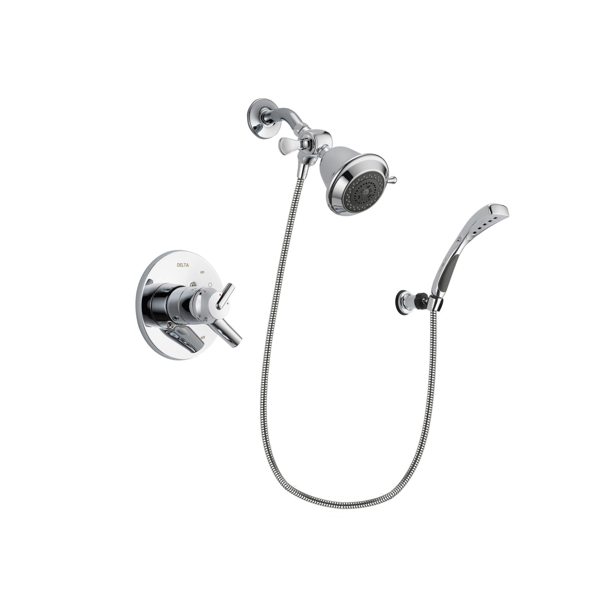 Delta Trinsic Chrome Finish Dual Control Shower Faucet System Package with Shower Head and Wall-Mount Bracket with Handheld Shower Spray Includes Rough-in Valve DSP0992V