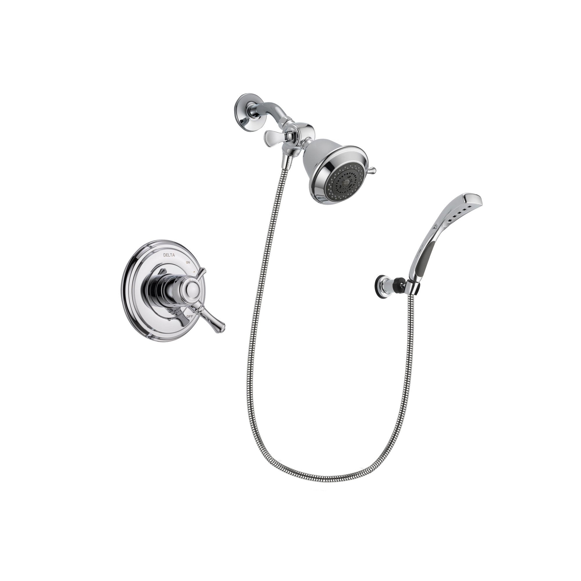 Delta Cassidy Chrome Finish Dual Control Shower Faucet System Package with Shower Head and Wall-Mount Bracket with Handheld Shower Spray Includes Rough-in Valve DSP1002V
