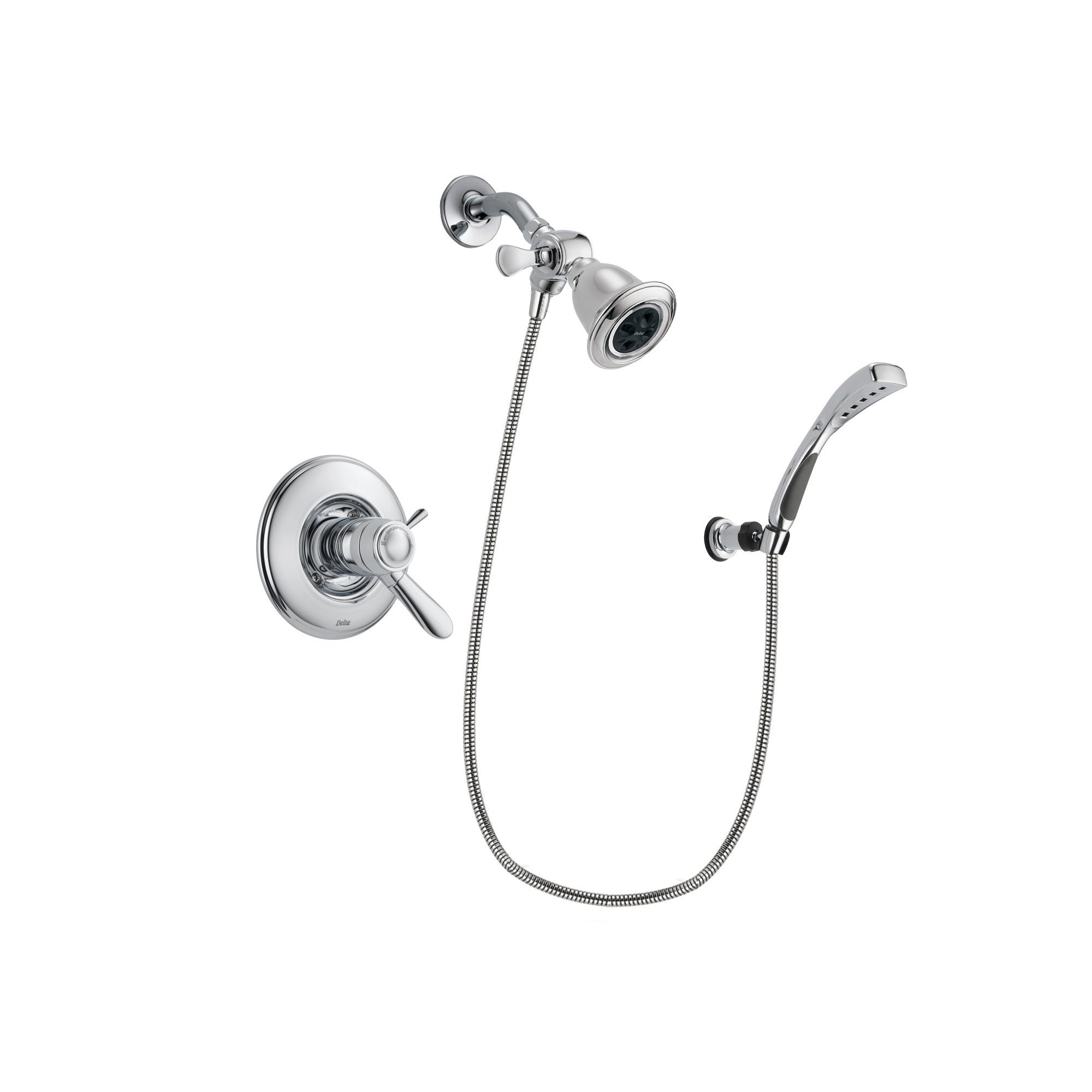 Delta Lahara Chrome Finish Thermostatic Shower Faucet System Package with Water Efficient Showerhead and Wall-Mount Bracket with Handheld Shower Spray Includes Rough-in Valve DSP1004V