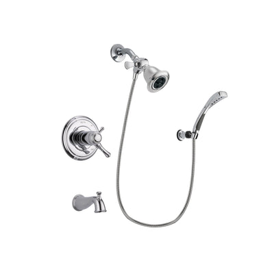 Delta Cassidy Chrome Finish Thermostatic Tub and Shower Faucet System Package with Water Efficient Showerhead and Wall-Mount Bracket with Handheld Shower Spray Includes Rough-in Valve and Tub Spout DSP1011V