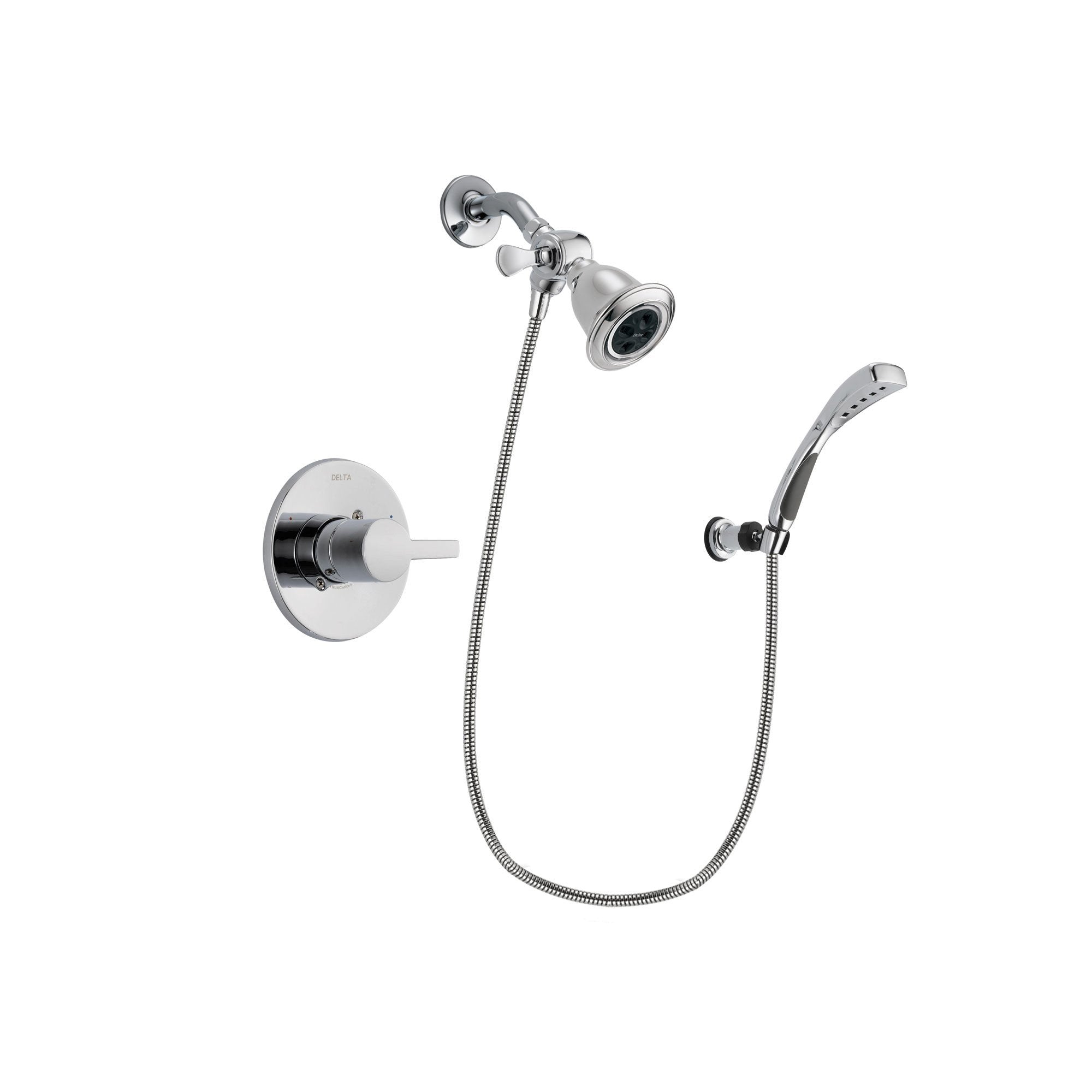 Delta Compel Chrome Finish Shower Faucet System Package with Water Efficient Showerhead and Wall-Mount Bracket with Handheld Shower Spray Includes Rough-in Valve DSP1018V