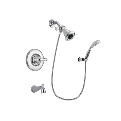 Delta Linden Chrome Finish Tub and Shower Faucet System Package with Water Efficient Showerhead and Wall-Mount Bracket with Handheld Shower Spray Includes Rough-in Valve and Tub Spout DSP1021V