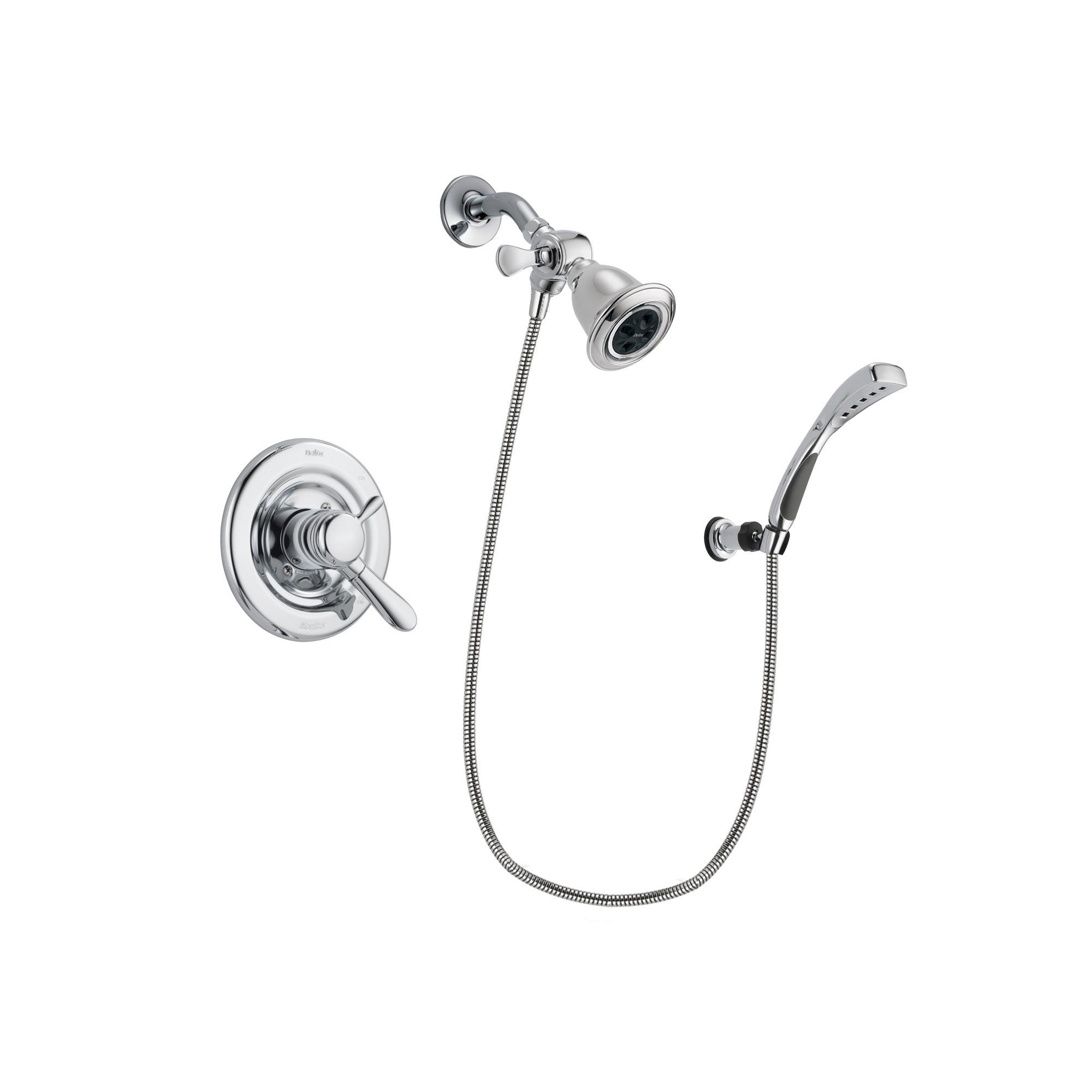 Delta Lahara Chrome Finish Dual Control Shower Faucet System Package with Water Efficient Showerhead and Wall-Mount Bracket with Handheld Shower Spray Includes Rough-in Valve DSP1024V