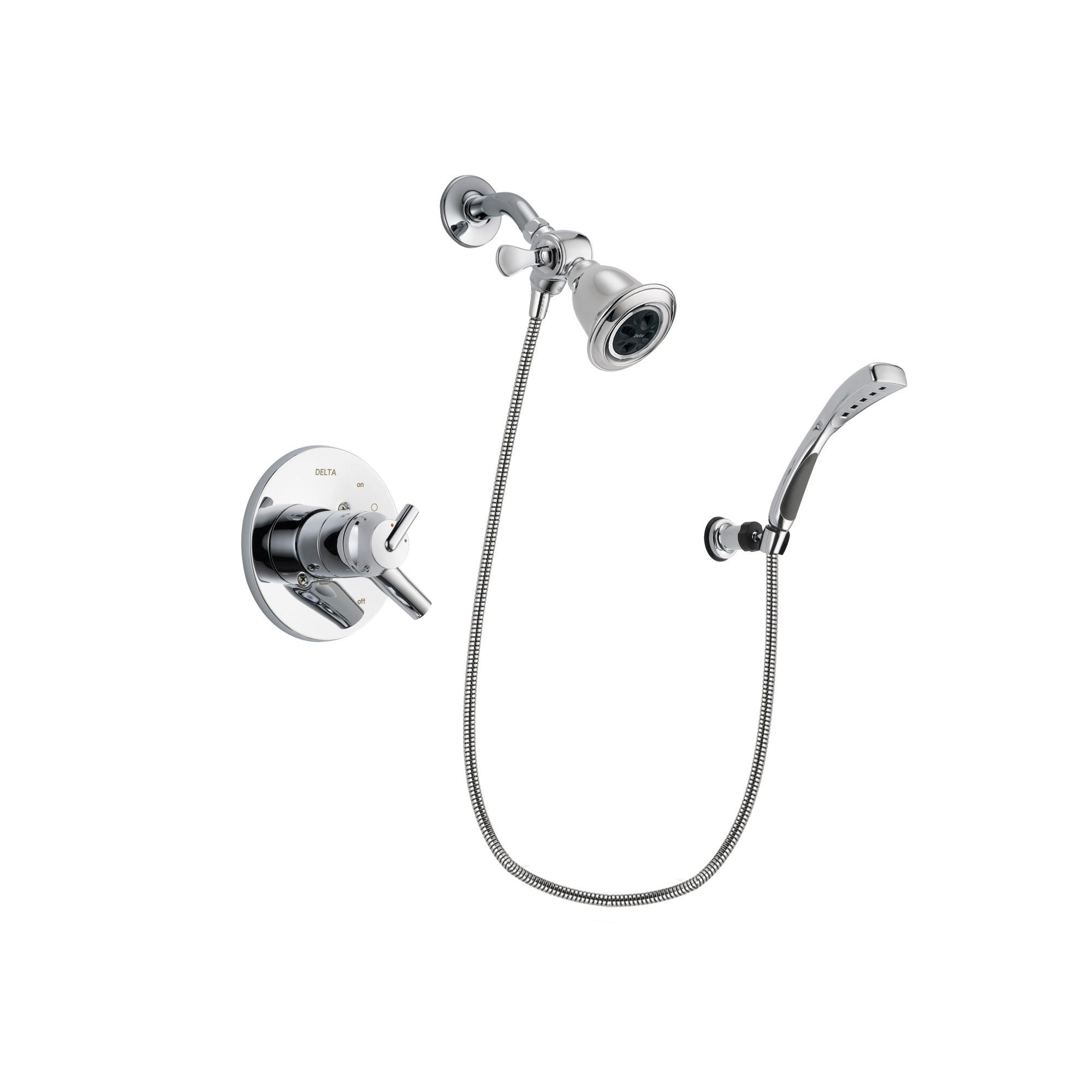 Delta Trinsic Chrome Finish Dual Control Shower Faucet System Package with Water Efficient Showerhead and Wall-Mount Bracket with Handheld Shower Spray Includes Rough-in Valve DSP1026V
