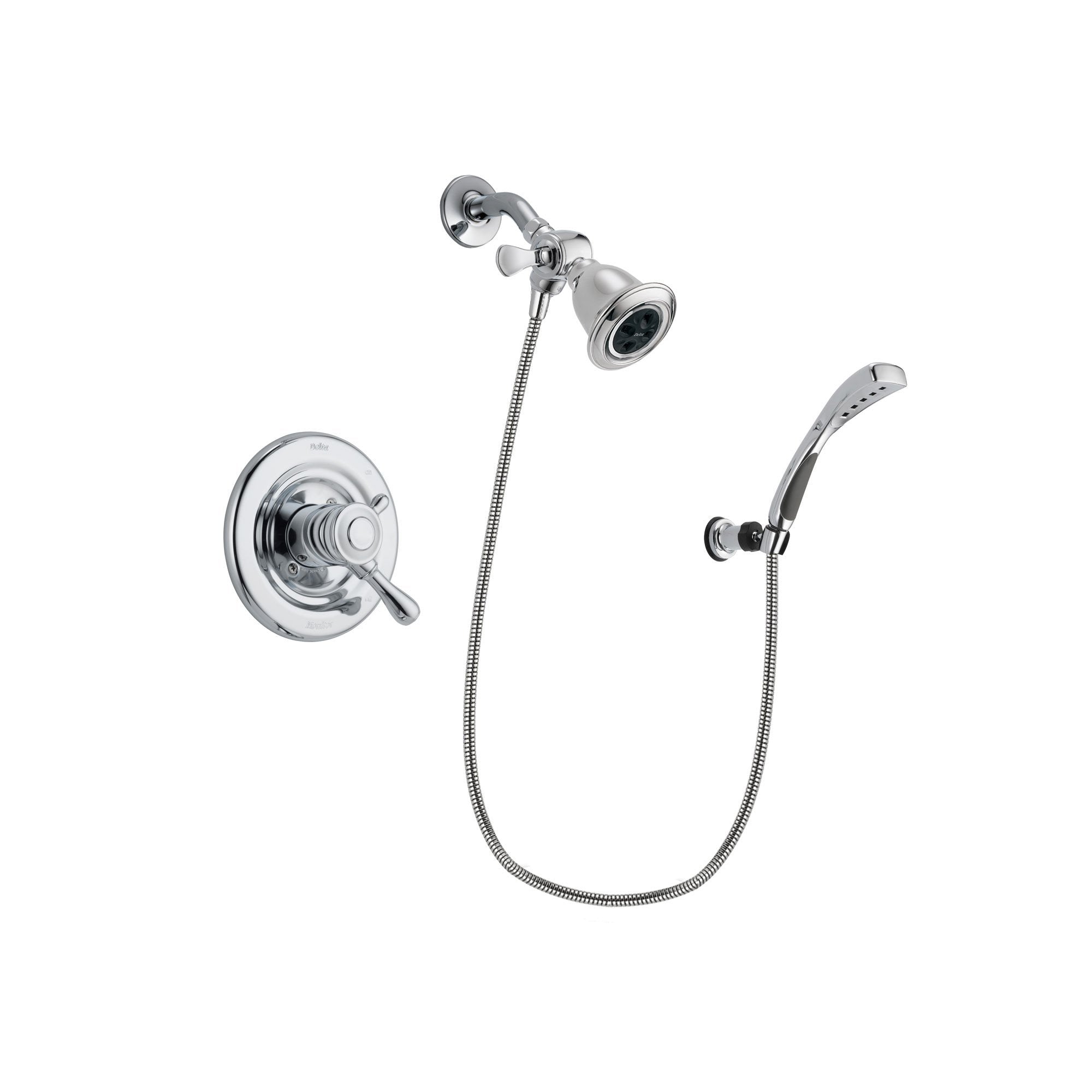 Delta Leland Chrome Finish Dual Control Shower Faucet System Package with Water Efficient Showerhead and Wall-Mount Bracket with Handheld Shower Spray Includes Rough-in Valve DSP1030V