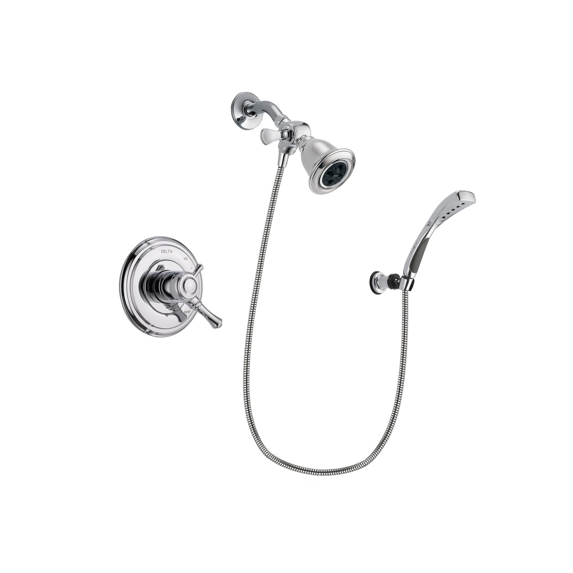 Delta Cassidy Chrome Finish Dual Control Shower Faucet System Package with Water Efficient Showerhead and Wall-Mount Bracket with Handheld Shower Spray Includes Rough-in Valve DSP1036V
