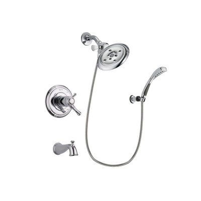 Delta Cassidy Chrome Finish Thermostatic Tub and Shower Faucet System Package with Large Rain Showerhead and Wall-Mount Bracket with Handheld Shower Spray Includes Rough-in Valve and Tub Spout DSP1045V