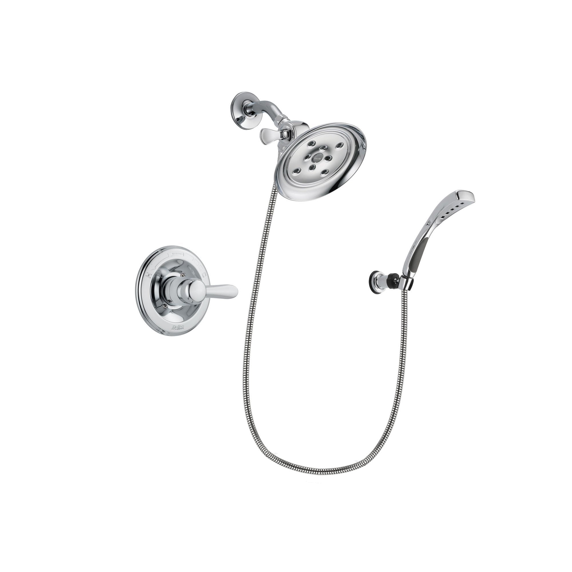 Delta Lahara Chrome Finish Shower Faucet System Package with Large Rain Showerhead and Wall-Mount Bracket with Handheld Shower Spray Includes Rough-in Valve DSP1048V