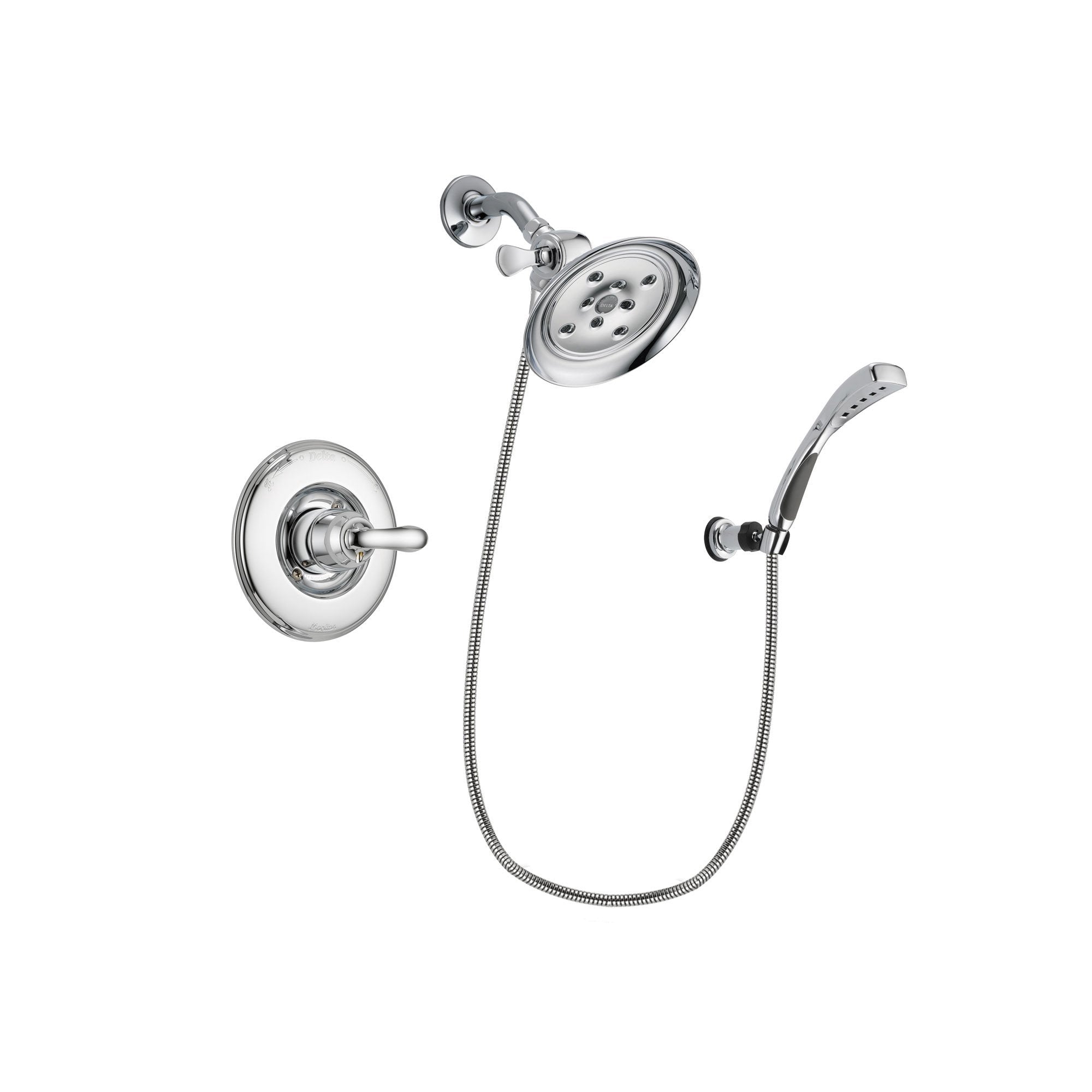 Delta Linden Chrome Finish Shower Faucet System Package with Large Rain Showerhead and Wall-Mount Bracket with Handheld Shower Spray Includes Rough-in Valve DSP1056V