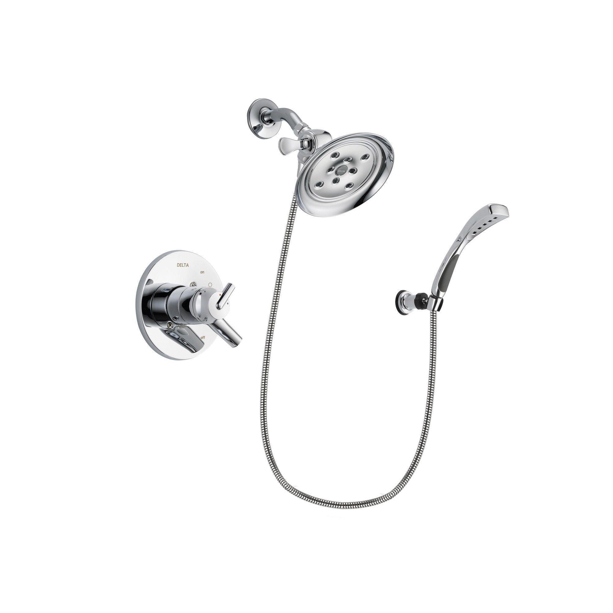 Delta Trinsic Chrome Finish Dual Control Shower Faucet System Package with Large Rain Showerhead and Wall-Mount Bracket with Handheld Shower Spray Includes Rough-in Valve DSP1060V