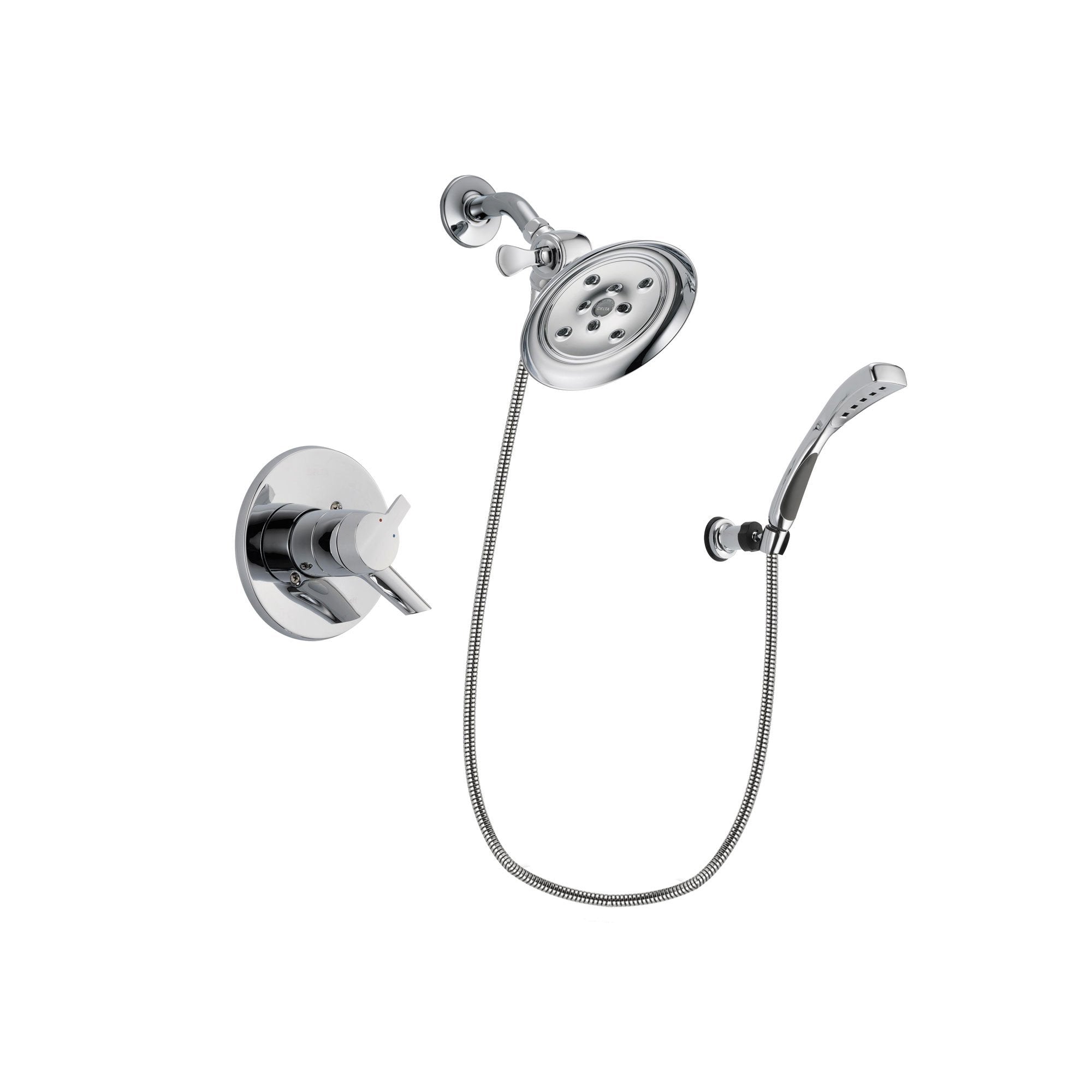 Delta Compel Chrome Finish Dual Control Shower Faucet System Package with Large Rain Showerhead and Wall-Mount Bracket with Handheld Shower Spray Includes Rough-in Valve DSP1062V