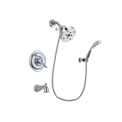 Delta Victorian Chrome Finish Thermostatic Tub and Shower Faucet System Package with 5-1/2 inch Shower Head and Wall-Mount Bracket with Handheld Shower Spray Includes Rough-in Valve and Tub Spout DSP1073V
