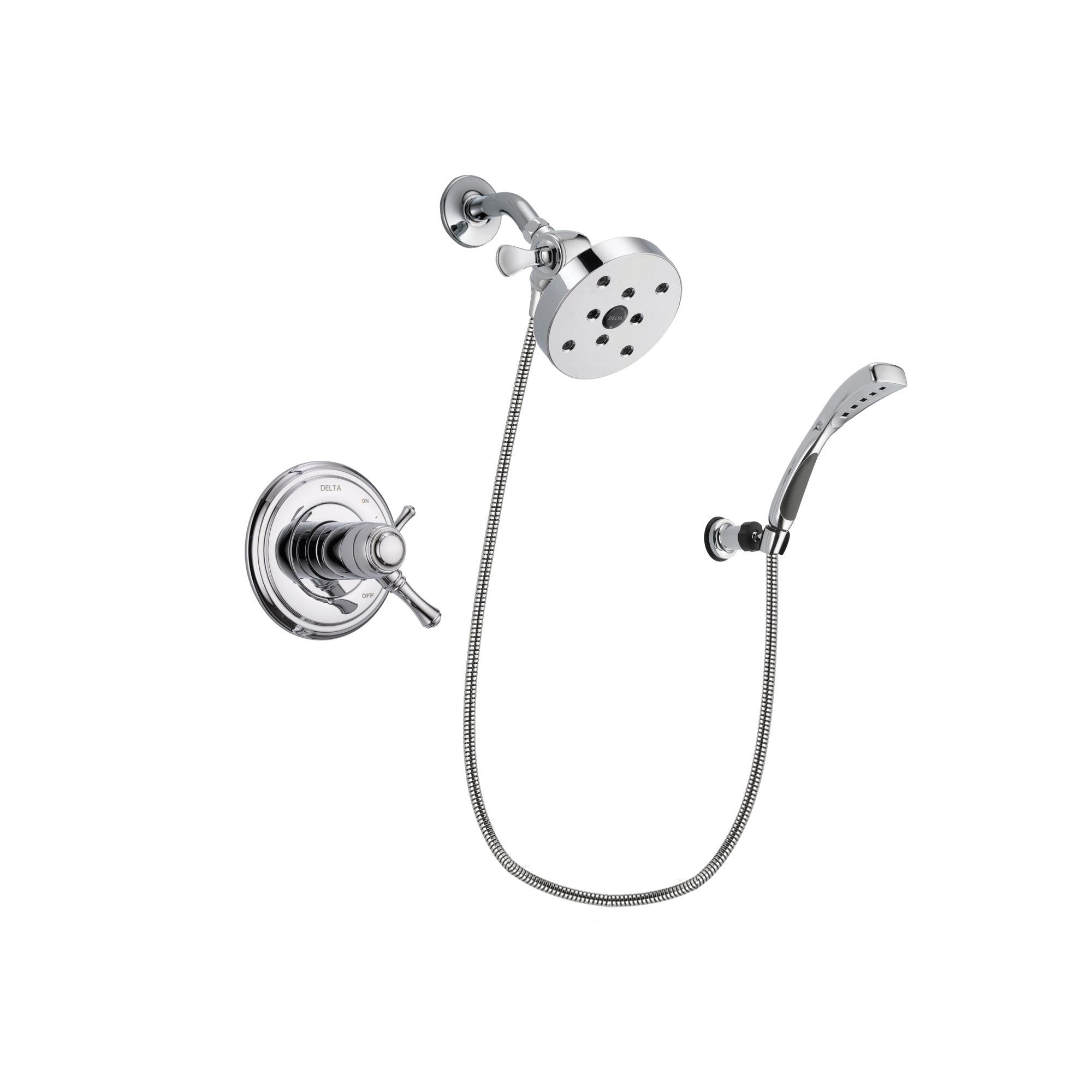 Delta Cassidy Chrome Finish Thermostatic Shower Faucet System Package with 5-1/2 inch Shower Head and Wall-Mount Bracket with Handheld Shower Spray Includes Rough-in Valve DSP1080V