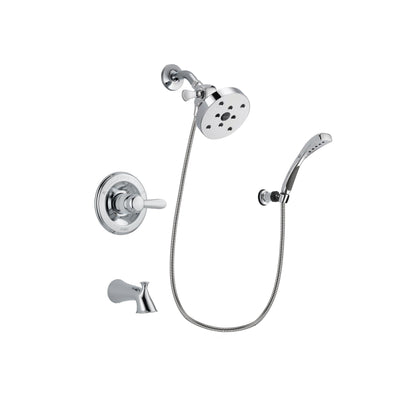 Delta Lahara Chrome Finish Tub and Shower Faucet System Package with 5-1/2 inch Shower Head and Wall-Mount Bracket with Handheld Shower Spray Includes Rough-in Valve and Tub Spout DSP1081V