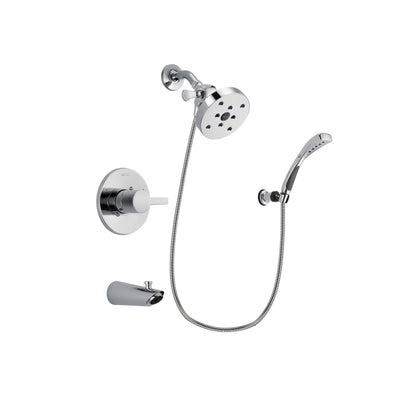Delta Compel Chrome Finish Tub and Shower Faucet System Package with 5-1/2 inch Shower Head and Wall-Mount Bracket with Handheld Shower Spray Includes Rough-in Valve and Tub Spout DSP1085V
