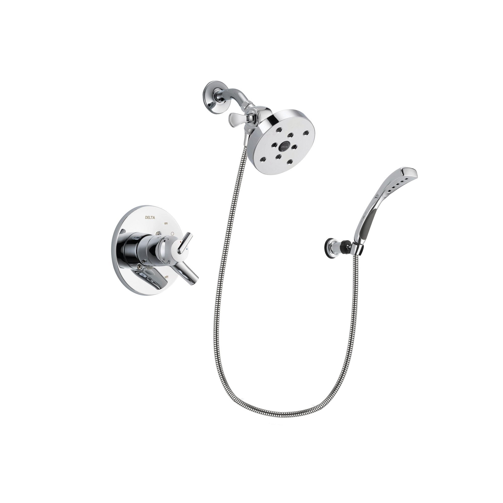 Delta Trinsic Chrome Finish Dual Control Shower Faucet System Package with 5-1/2 inch Shower Head and Wall-Mount Bracket with Handheld Shower Spray Includes Rough-in Valve DSP1094V