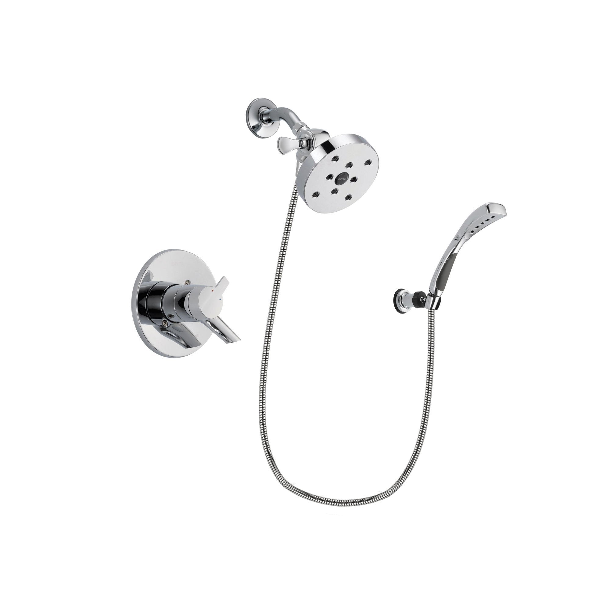 Delta Compel Chrome Finish Dual Control Shower Faucet System Package with 5-1/2 inch Shower Head and Wall-Mount Bracket with Handheld Shower Spray Includes Rough-in Valve DSP1096V