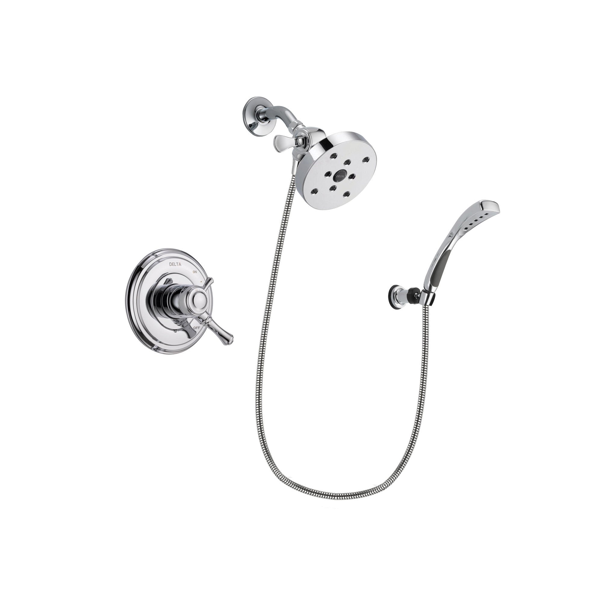 Delta Cassidy Chrome Finish Dual Control Shower Faucet System Package with 5-1/2 inch Shower Head and Wall-Mount Bracket with Handheld Shower Spray Includes Rough-in Valve DSP1104V
