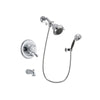 Delta Leland Chrome Finish Dual Control Tub and Shower Faucet System Package with Shower Head and 5-Spray Modern Handheld Shower with Wall Bracket and Hose Includes Rough-in Valve and Tub Spout DSP1131V