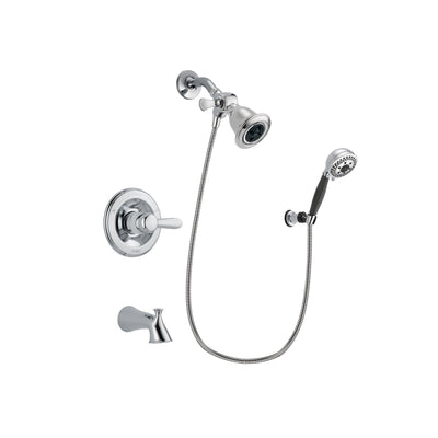 Delta Lahara Chrome Finish Tub and Shower Faucet System Package with Water Efficient Showerhead and 5-Spray Modern Handheld Shower with Wall Bracket and Hose Includes Rough-in Valve and Tub Spout DSP1149V