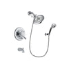 Delta Leland Chrome Finish Dual Control Tub and Shower Faucet System Package with Large Rain Showerhead and 5-Spray Modern Handheld Shower with Wall Bracket and Hose Includes Rough-in Valve and Tub Spout DSP1199V