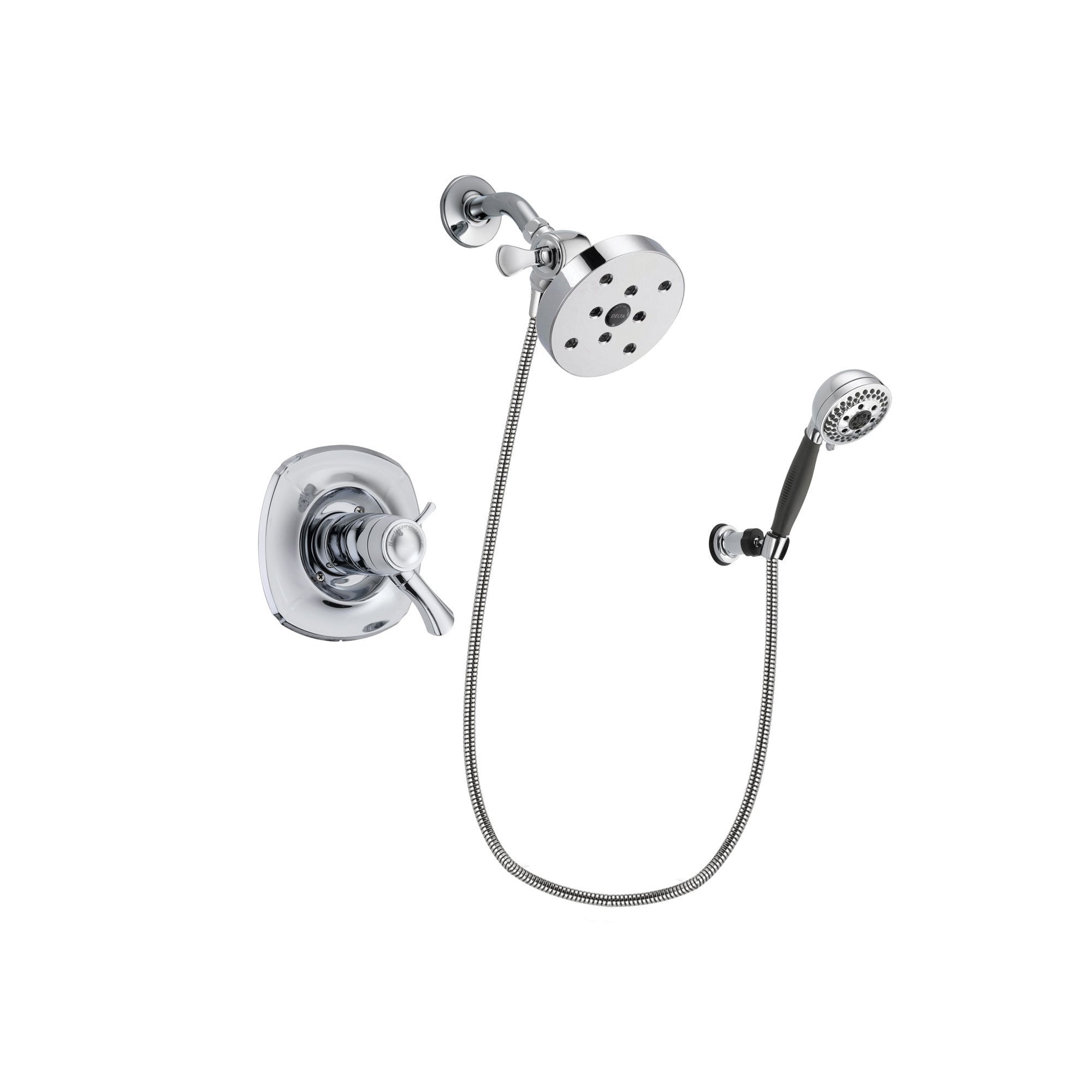 Delta Addison Chrome Finish Thermostatic Shower Faucet System Package with 5-1/2 inch Shower Head and 5-Spray Modern Handheld Shower with Wall Bracket and Hose Includes Rough-in Valve DSP1214V