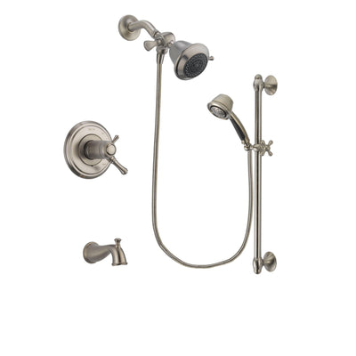 Delta Cassidy Stainless Steel Finish Thermostatic Tub and Shower Faucet System Package with Shower Head and 5-Spray Personal Handshower with Slide Bar Includes Rough-in Valve and Tub Spout DSP1249V