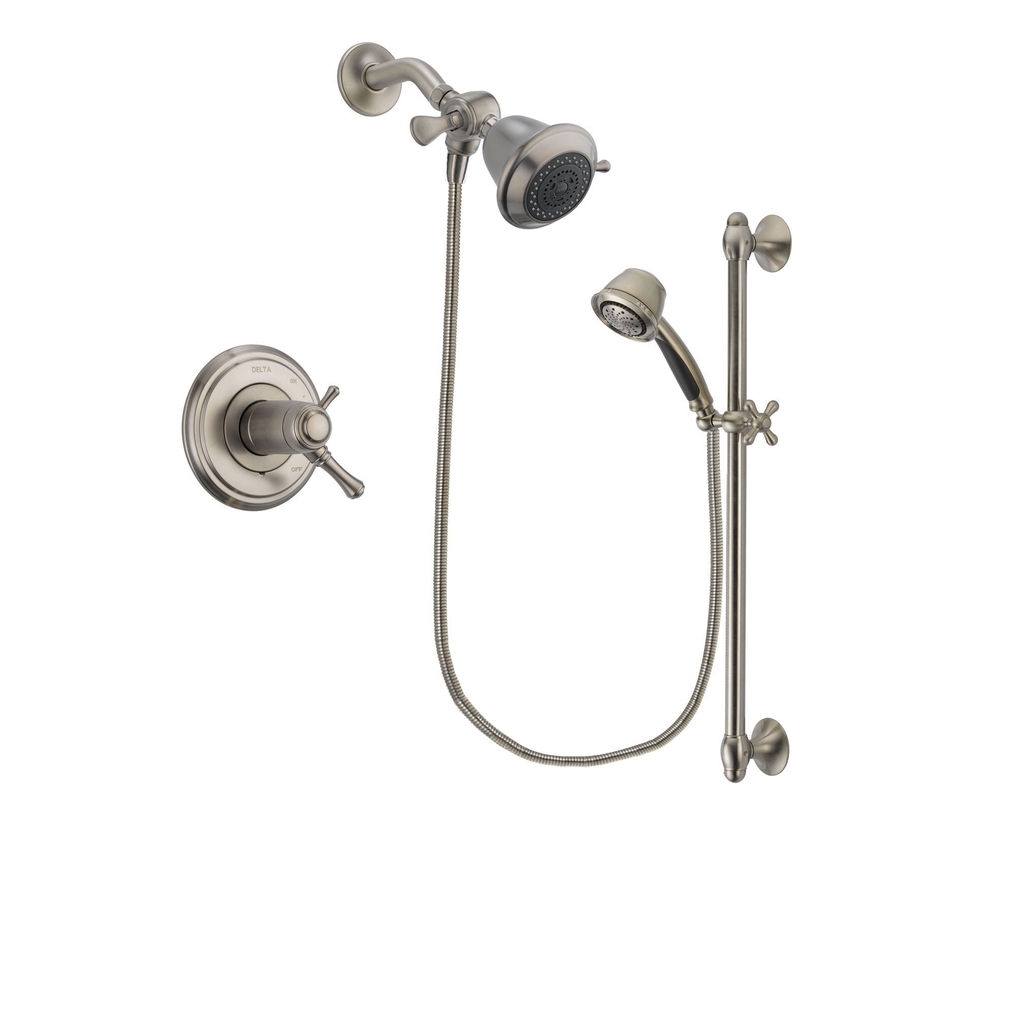 Delta Cassidy Stainless Steel Finish Thermostatic Shower Faucet System Package with Shower Head and 5-Spray Personal Handshower with Slide Bar Includes Rough-in Valve DSP1250V