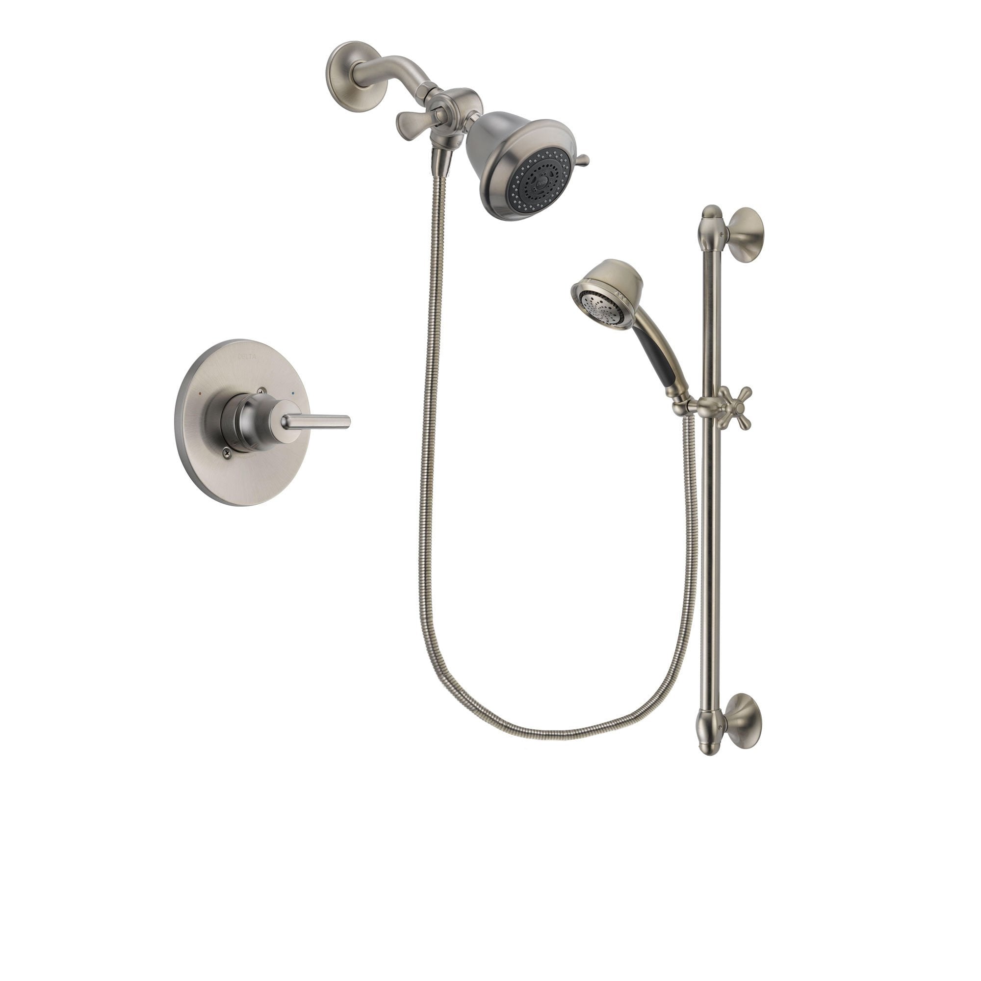 Delta Trinsic Stainless Steel Finish Shower Faucet System Package with Shower Head and 5-Spray Personal Handshower with Slide Bar Includes Rough-in Valve DSP1254V
