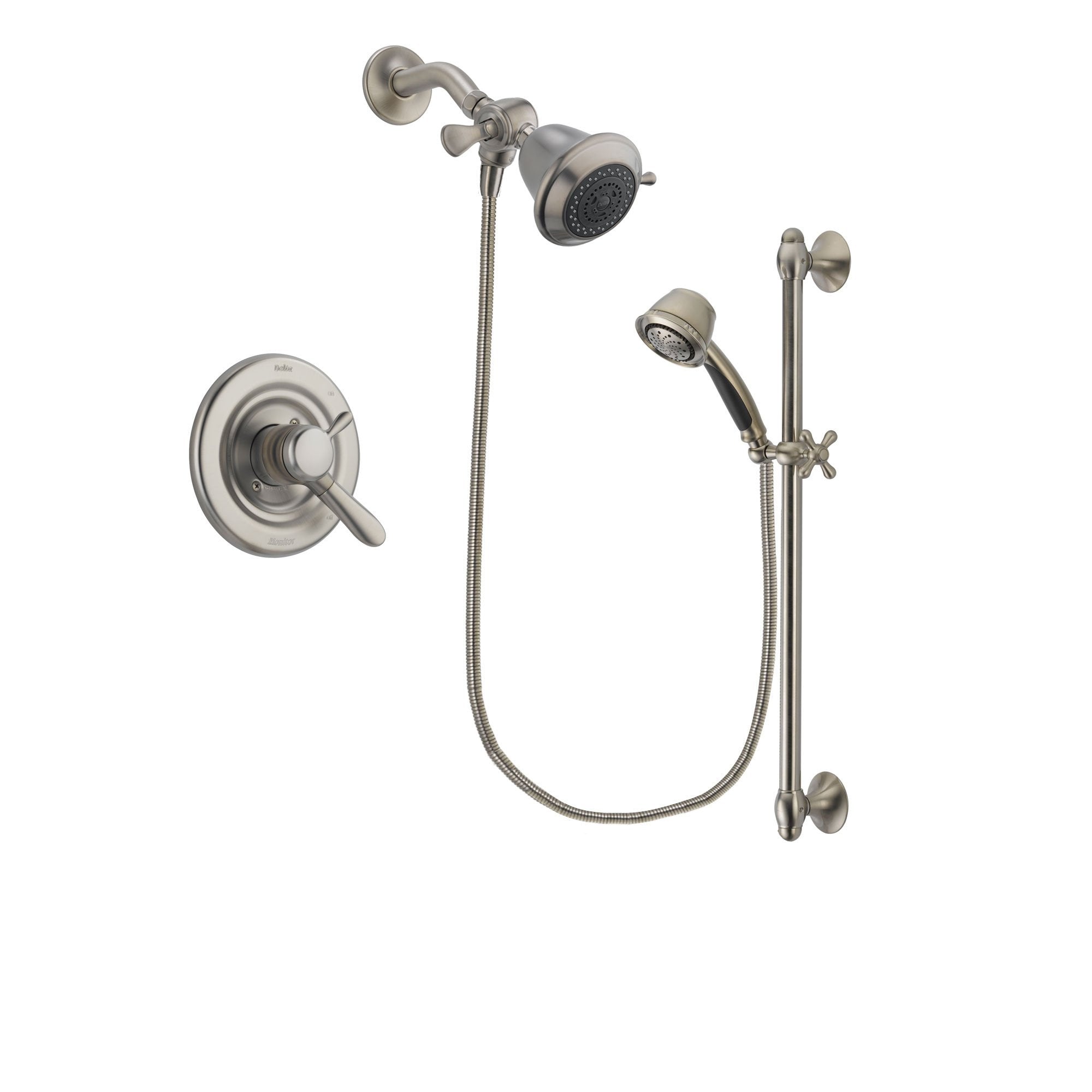 Delta Lahara Stainless Steel Finish Dual Control Shower Faucet System Package with Shower Head and 5-Spray Personal Handshower with Slide Bar Includes Rough-in Valve DSP1262V