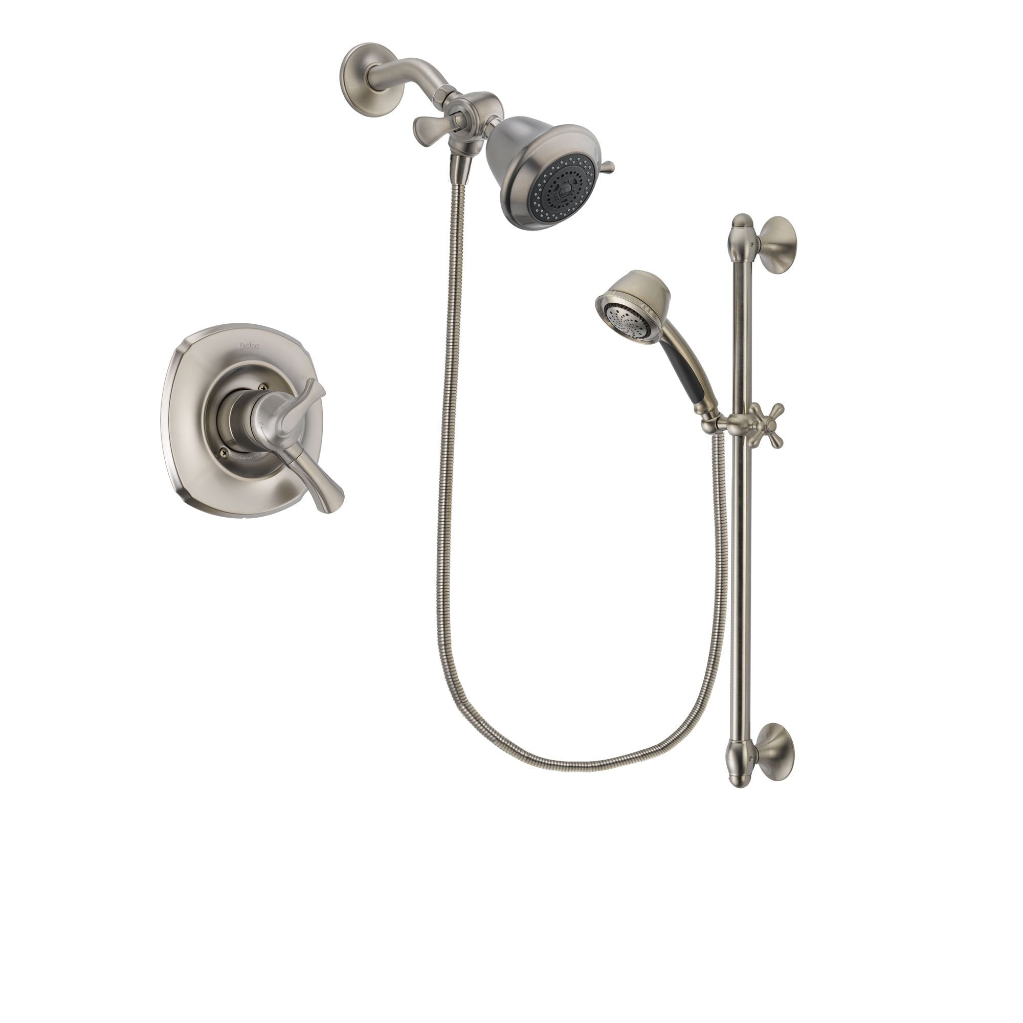 Delta Addison Stainless Steel Finish Dual Control Shower Faucet System Package with Shower Head and 5-Spray Personal Handshower with Slide Bar Includes Rough-in Valve DSP1270V