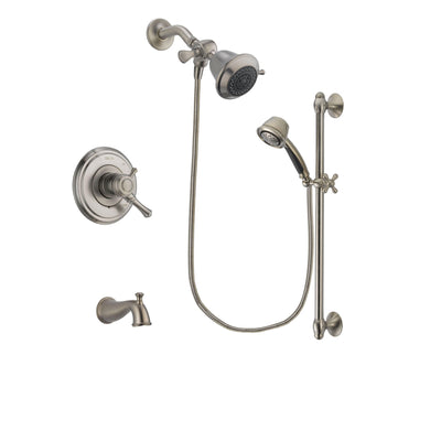 Delta Cassidy Stainless Steel Finish Dual Control Tub and Shower Faucet System Package with Shower Head and 5-Spray Personal Handshower with Slide Bar Includes Rough-in Valve and Tub Spout DSP1273V