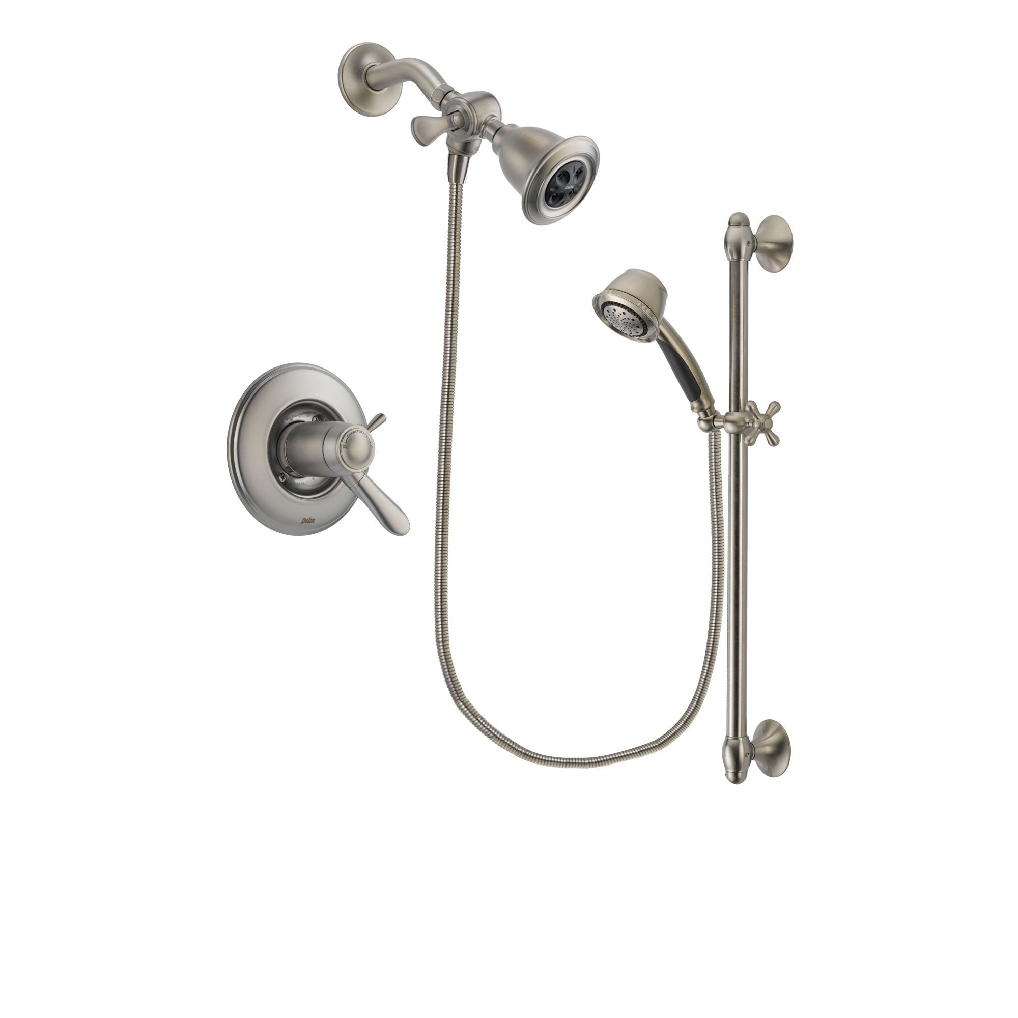 Delta Lahara Stainless Steel Finish Thermostatic Shower Faucet System Package with Water Efficient Showerhead and 5-Spray Personal Handshower with Slide Bar Includes Rough-in Valve DSP1276V