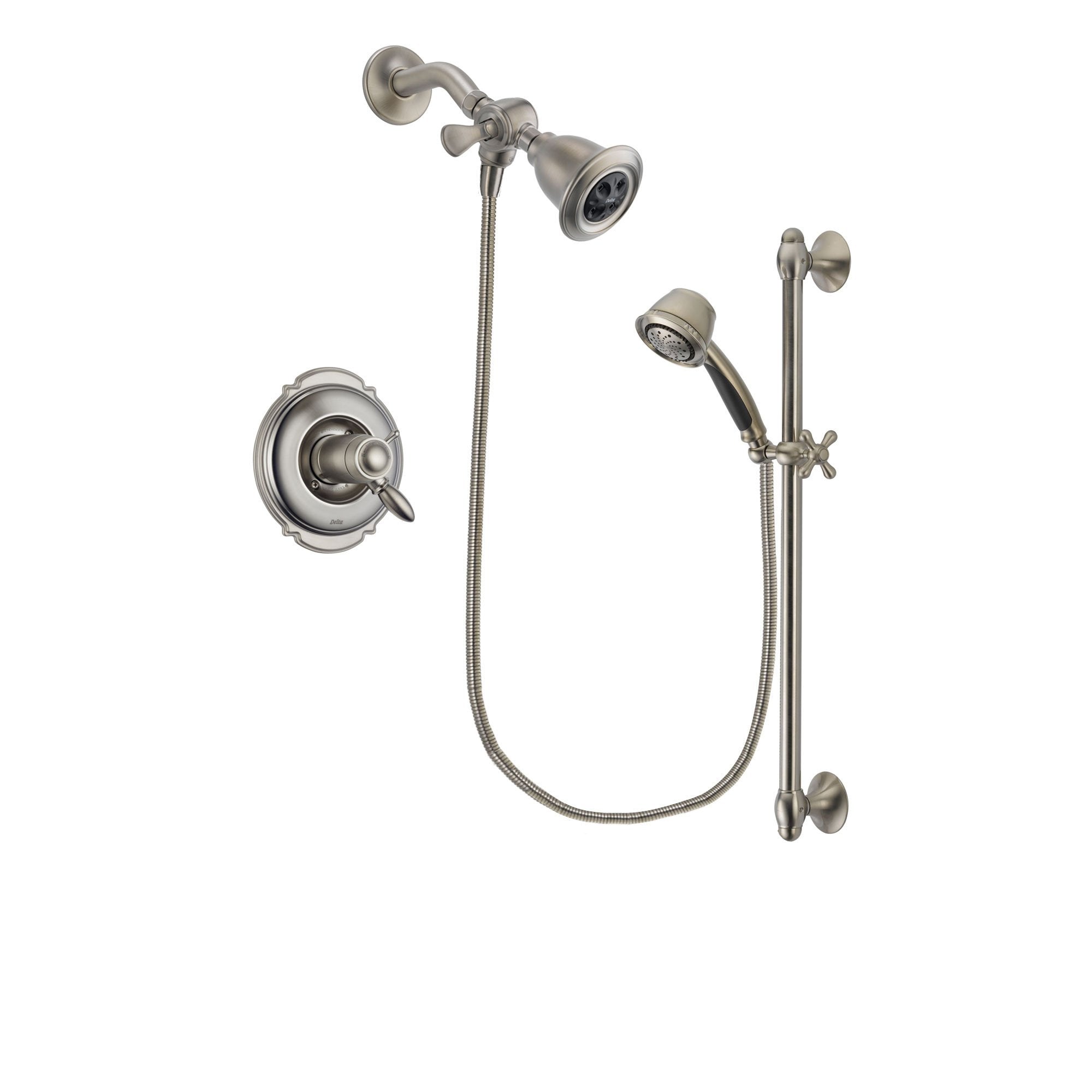 Delta Victorian Stainless Steel Finish Thermostatic Shower Faucet System Package with Water Efficient Showerhead and 5-Spray Personal Handshower with Slide Bar Includes Rough-in Valve DSP1278V
