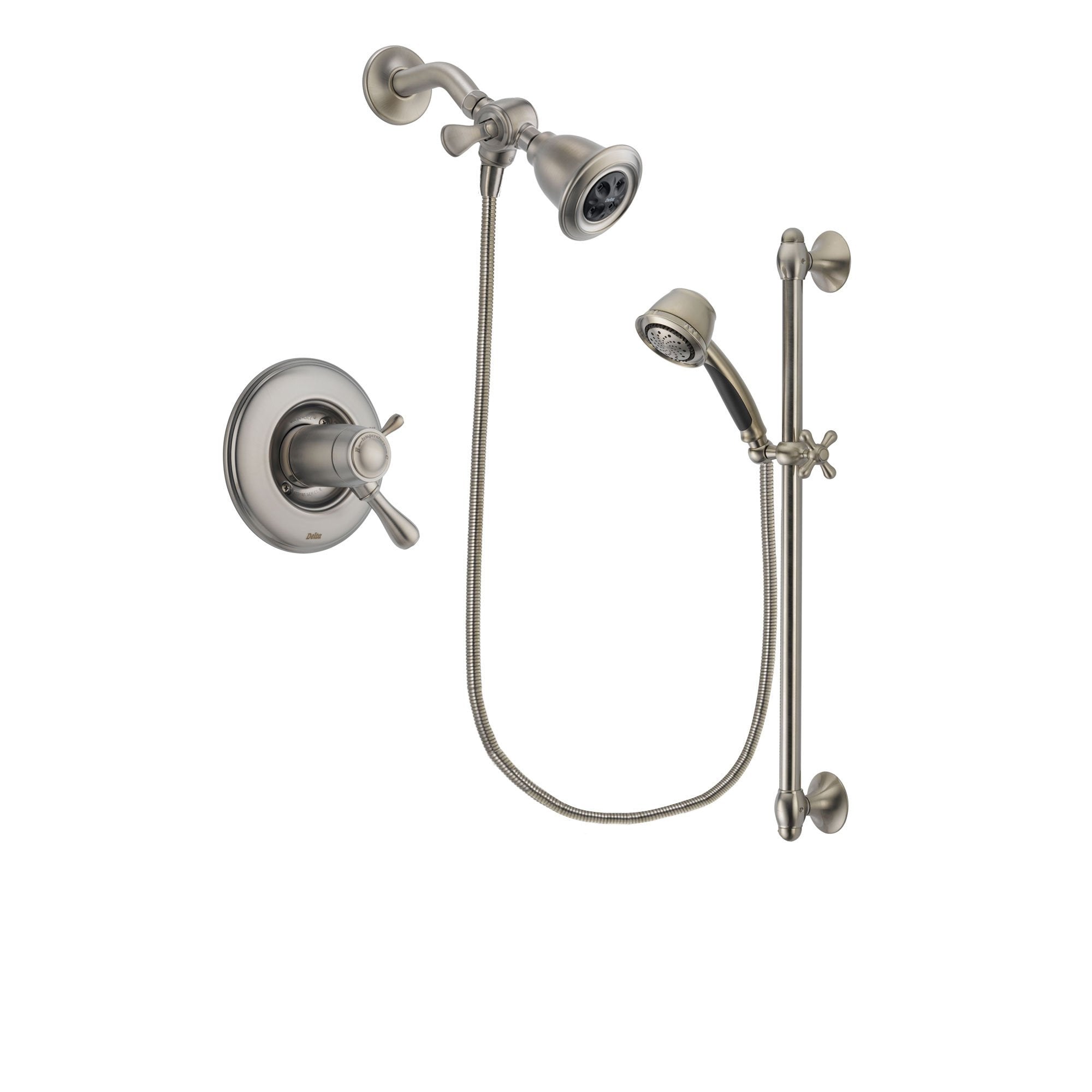 Delta Leland Stainless Steel Finish Thermostatic Shower Faucet System Package with Water Efficient Showerhead and 5-Spray Personal Handshower with Slide Bar Includes Rough-in Valve DSP1280V
