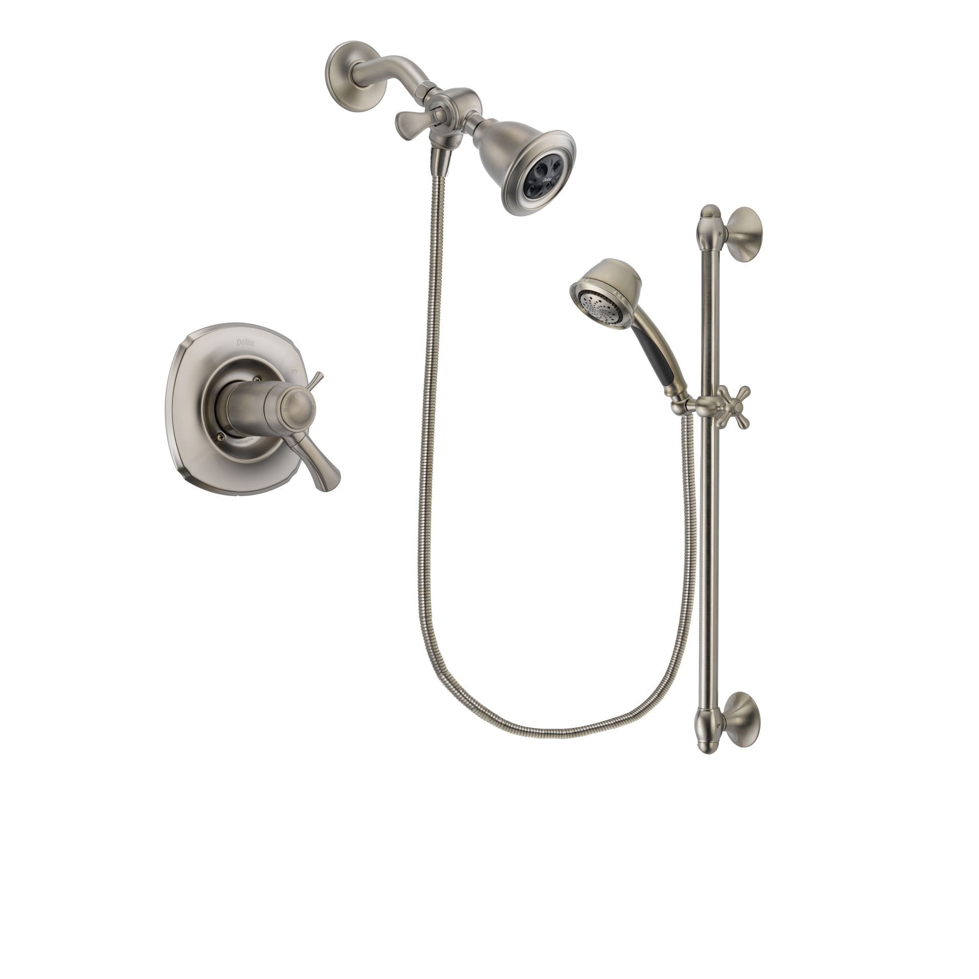 Delta Addison Stainless Steel Finish Thermostatic Shower Faucet System Package with Water Efficient Showerhead and 5-Spray Personal Handshower with Slide Bar Includes Rough-in Valve DSP1282V