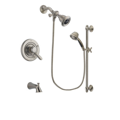Delta Lahara Stainless Steel Finish Dual Control Tub and Shower Faucet System Package with Water Efficient Showerhead and 5-Spray Personal Handshower with Slide Bar Includes Rough-in Valve and Tub Spout DSP1295V