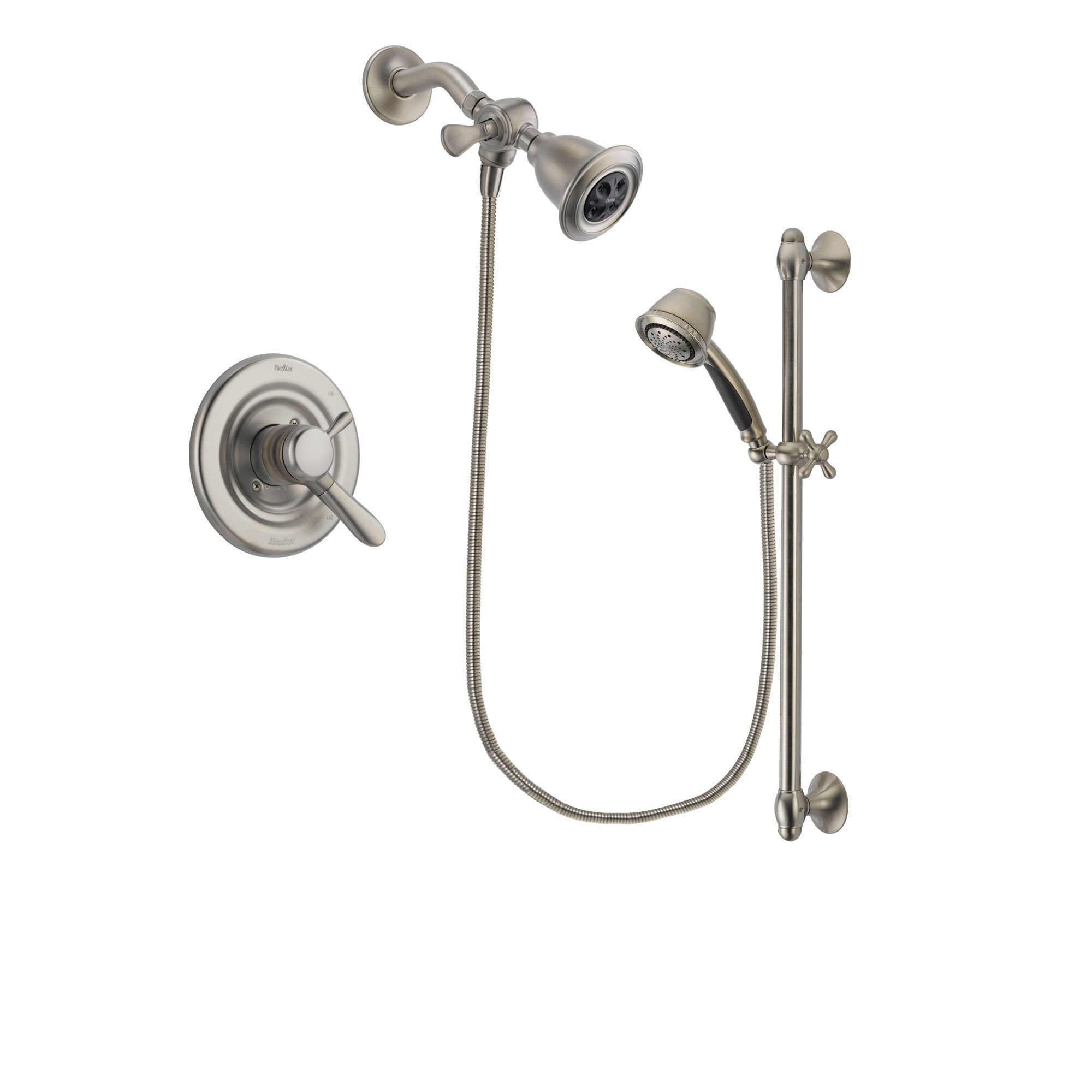 Delta Lahara Stainless Steel Finish Dual Control Shower Faucet System Package with Water Efficient Showerhead and 5-Spray Personal Handshower with Slide Bar Includes Rough-in Valve DSP1296V