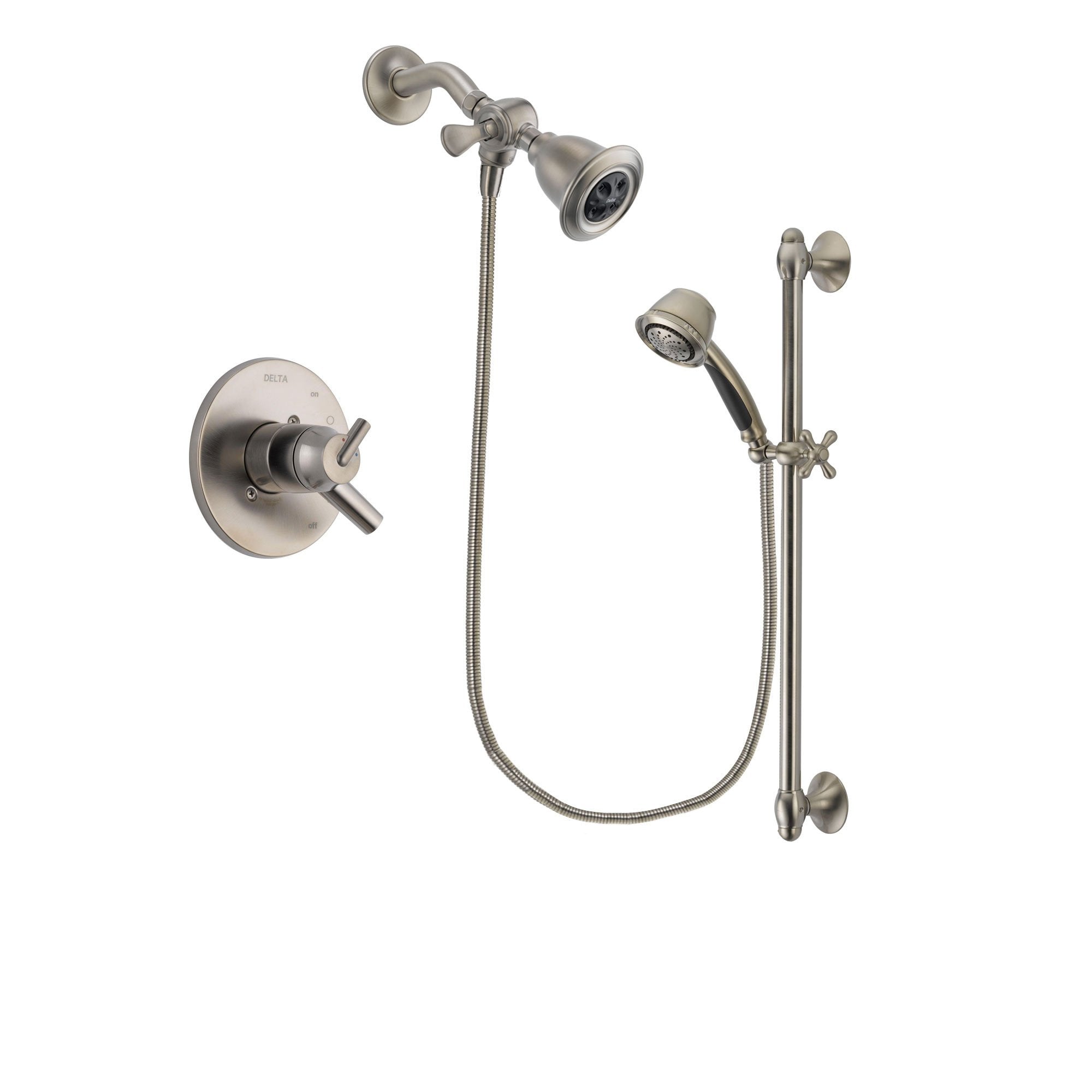 Delta Trinsic Stainless Steel Finish Dual Control Shower Faucet System Package with Water Efficient Showerhead and 5-Spray Personal Handshower with Slide Bar Includes Rough-in Valve DSP1298V