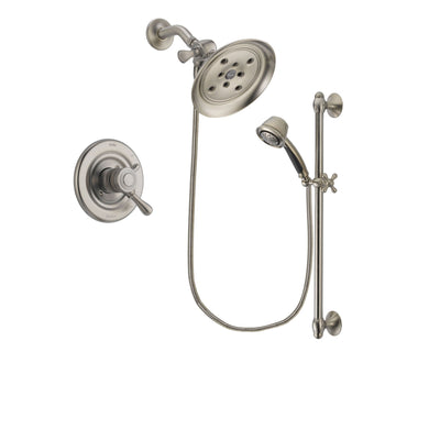 Delta Leland Stainless Steel Finish Dual Control Shower Faucet System Package with Large Rain Showerhead and 5-Spray Personal Handshower with Slide Bar Includes Rough-in Valve DSP1336V