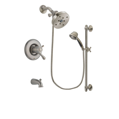 Delta Leland Stainless Steel Finish Thermostatic Tub and Shower Faucet System Package with 5-1/2 inch Shower Head and 5-Spray Personal Handshower with Slide Bar Includes Rough-in Valve and Tub Spout DSP1347V