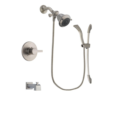 Delta Compel Stainless Steel Finish Tub and Shower Faucet System Package with Shower Head and Handshower with Slide Bar Includes Rough-in Valve and Tub Spout DSP1391V