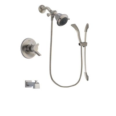 Delta Compel Stainless Steel Finish Dual Control Tub and Shower Faucet System Package with Shower Head and Handshower with Slide Bar Includes Rough-in Valve and Tub Spout DSP1401V
