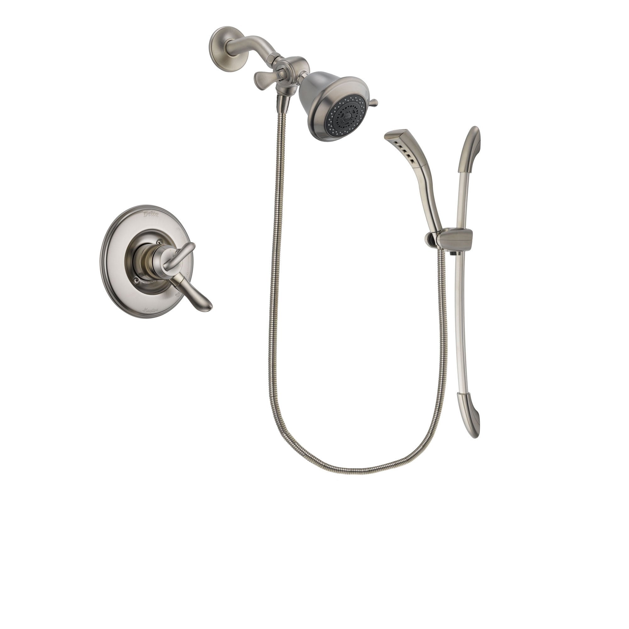 Delta Linden Stainless Steel Finish Dual Control Shower Faucet System Package with Shower Head and Handshower with Slide Bar Includes Rough-in Valve DSP1408V
