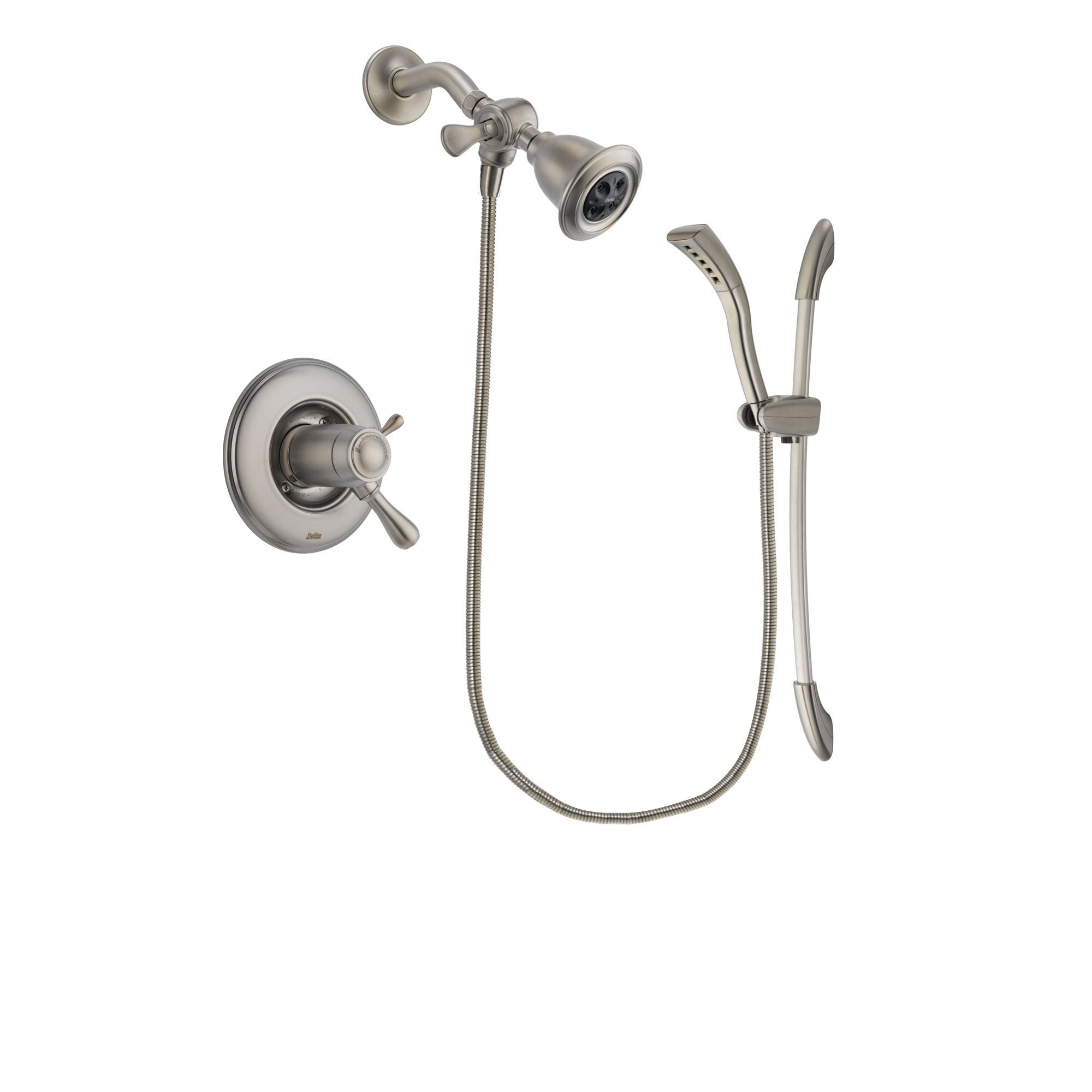 Delta Leland Stainless Steel Finish Thermostatic Shower Faucet System Package with Water Efficient Showerhead and Handshower with Slide Bar Includes Rough-in Valve DSP1416V