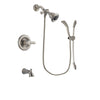 Delta Lahara Stainless Steel Finish Tub and Shower Faucet System Package with Water Efficient Showerhead and Handshower with Slide Bar Includes Rough-in Valve and Tub Spout DSP1421V