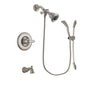Delta Linden Stainless Steel Finish Tub and Shower Faucet System Package with Water Efficient Showerhead and Handshower with Slide Bar Includes Rough-in Valve and Tub Spout DSP1429V