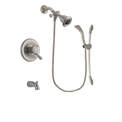 Delta Leland Stainless Steel Finish Dual Control Tub and Shower Faucet System Package with Water Efficient Showerhead and Handshower with Slide Bar Includes Rough-in Valve and Tub Spout DSP1437V