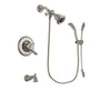 Delta Linden Stainless Steel Finish Dual Control Tub and Shower Faucet System Package with Water Efficient Showerhead and Handshower with Slide Bar Includes Rough-in Valve and Tub Spout DSP1441V